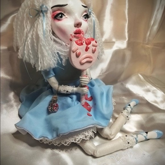ALICE ODDITY HORROR PUPPET CREEPY ARTIST DOLL OOAK Adorable Gothic Halloween - Picture 4 of 15